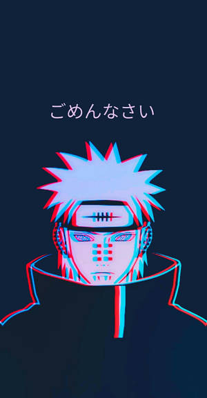 動漫角色，擁有尖刺頭髮和深色背景上的紅藍3D效果。 — 火影忍者 佩恩 壁紙