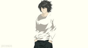 動漫男性角色，黑色刺蝟頭，身穿白襯衫和黑褲，雙手插袋。 — L·羅萊特 壁紙
