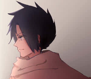 動漫男孩，黑色尖刺頭髮，藍色眼睛，側面凝視，表情平靜。 — 約定的夢幻島 壁紙