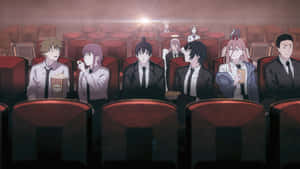 動漫群組在戲院裡看電影，有爆米花和飲料。 — 鏈鋸人 壁紙