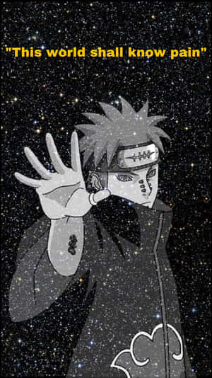 動漫忍者角色帶刺頭髮和頭帶，在星空背景下舉手，附有引文文字。 — 火影忍者 壁紙