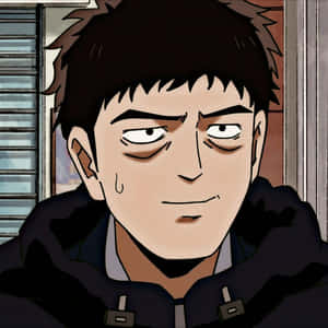 穿著深色外套的動漫男子，表情嚴肅，眼睛附近有淚水，室內。 — 三島一八 壁紙