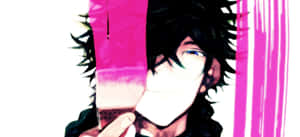 動漫角色握著一支滴著粉紅色顏料的畫筆。 — 美學深藍 壁紙