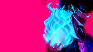 動漫角色在粉紅色背景前手持發光藍色能量 — 荼毘 壁紙