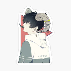 帶有機械公羊角和標有1230的連帽衫的動漫角色 — 可愛動漫頭貼 GIF 壁紙