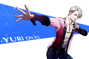 動畫《Yuri on Ice》中的滑冰選手尤里以動態姿勢搭配藍色閃光。 — 莫斯科 壁紙