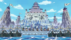 動畫海軍要塞，船隻和船員在藍天下的海濱。 — 瑪莉娜 壁紙