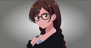 戴眼鏡和辮子的動畫女孩將筆靠近衣領。 — 出租女友 壁紙