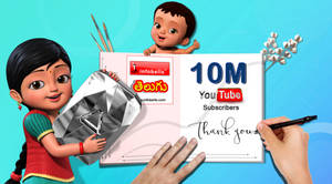 動畫女孩和嬰兒用巨型鑽石和感謝信慶祝YouTube 1000萬訂閱者。 — 寶寶 壁紙