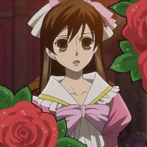 動畫女孩穿著粉紅色女僕裝，手持紅玫瑰，表情驚訝。 — 春野櫻 壁紙