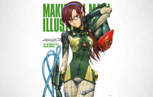 動畫角色穿著Eva飛行員服，手持武器，紅髮戴眼鏡。 — 艾莉塔：戰鬥天使 壁紙