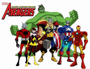 Marvel復仇者聯盟超級英雄團隊插圖，背景有浩克。 — 復仇者聯盟 壁紙