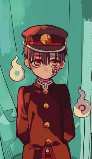 動畫角色穿著紅色制服，旁邊漂浮著發光的靈球。 — Galaxy Tab A 壁紙