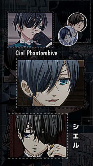 動畫角色Ciel Phantomhive戴著眼罩，藍色眼睛，在陰暗的肖像面板中。 — 黑執事 壁紙
