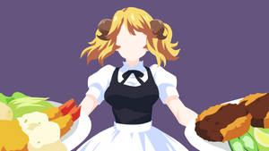 穿著黑白制服、手持兩盤食物的動畫女僕。 — 異世界餐廳 壁紙