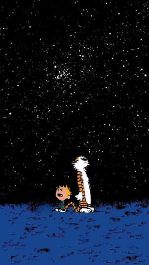 卡爾文和他的老虎仰望星空夜空。 — 光線 壁紙