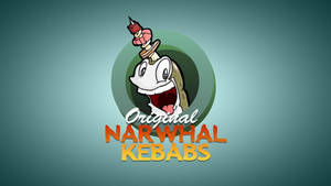 卡通一角鯨拿著烤肉串，上面寫著 Original Narwhal Kebabs。 — 妖狐藏馬 壁紙