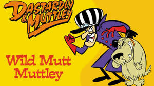 Dastardly 和 Muttley 卡通反派以動作姿勢呈現，並帶有粗體標題文字。 — 卡通 壁紙