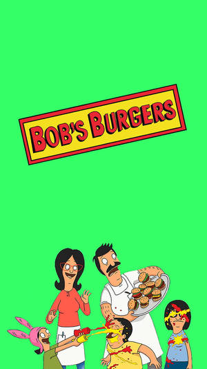 Bob's Burgers卡通家庭拿著漢堡並噴灑番茄醬。 — 卡通 壁紙
