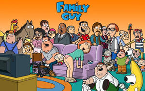 Family Guy 卡通角色聚集在客廳看電視。 — 蓋酷家庭 壁紙