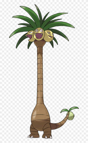 卡通棕櫚樹寶可夢，有三個笑臉和尾巴上的椰子。 — Pokémon 手機 壁紙