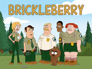 Brickleberry 卡通角色穿著森林護林員制服與一隻熊在一起。 — 搞笑 壁紙