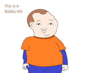 卡通角色 Bobby Hill 穿著橙色襯衫和藍色褲子，臉上帶著嘟嘴的表情。 — 名畫 壁紙