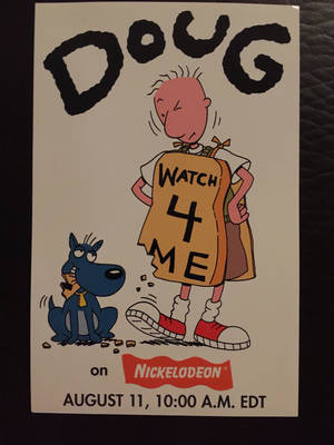 Doug 卡通角色與他的狗為 Nickelodeon 舉著「Watch 4 Me」標語。 — 道格 壁紙