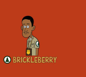 卡通警長角色帶有樹木補丁和徽章，在紅色背景前與Brickleberry標誌。 — 森林 壁紙