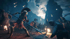 古代戰士在流星墜落的熾熱夜戰中戰鬥。 — 電玩遊戲 GIF 壁紙