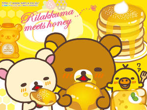Rilakkuma和朋友們正在吃蜂蜜煎餅和蜂巢。 — 懶懶熊 GIF 壁紙