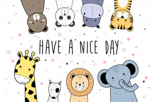 可愛的卡通動物，背景帶有斑點，並附有文字 'have a nice day'。 — 卡通 壁紙