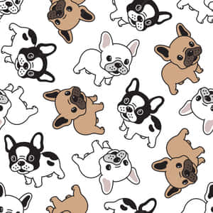 頑皮的卡通法國鬥牛犬以不同姿勢和顏色在白色背景上。 — 可愛小狗 壁紙