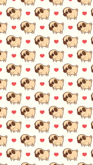 可愛的巴哥犬幼犬和心形圖案的重複壁紙圖案。 — 可愛小狗 壁紙