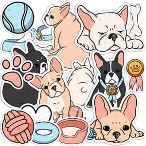 法國鬥牛犬貼紙系列，配有玩具、食物和獎品。 — 卡通狗 壁紙