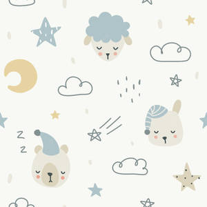 睡夢動物和星星在柔和的育嬰室圖案中。 — 可愛 壁紙