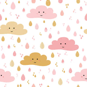 可愛的微笑雲朵，帶有圖案雨滴在白色背景上。 — 可愛粉色女孩 壁紙