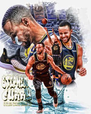 史蒂芬·柯瑞身穿金州勇士裝備，以籃球和運動鞋慶祝NBA冠軍。 — 科比· Bryant 壁紙