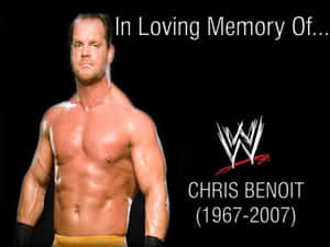 摔角手 Chris Benoit 的肖像，帶有 WWE 標誌和紀念文字。 — 死亡騎士 壁紙