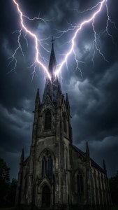 哥德式教堂在戲劇性的雷暴下，烏雲密布。 — 閃電 壁紙