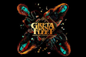Greta Van Fleet 專輯封面，包含樂團成員和破碎玻璃效果。 — 岩石 壁紙
