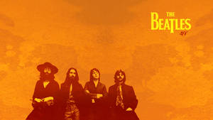 The Beatles 樂隊標誌與剪影，襯托橙色紋理背景 — 披頭四 壁紙