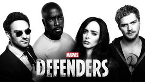 四位漫威超級英雄以黑白風格，標題為The Defenders。 — 漫威復仇者聯盟 壁紙