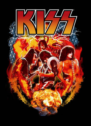 KISS 樂團成員化妝後被火焰和閃電包圍。 — 岩石 壁紙