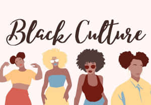 四位插圖風格的黑人女性，戴著非洲式爆炸頭和太陽眼鏡，慶祝Black Culture。 — 非洲藝術 壁紙