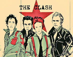 The Clash 樂團插圖，帶有紅星和龐克風格。 — 岩石 壁紙