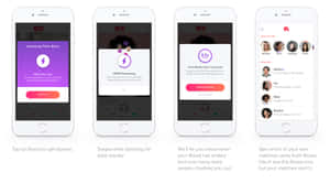 四個 iPhone 螢幕上的 Tinder Boost 功能教學，展示如何使用該服務。 — iMac 壁紙