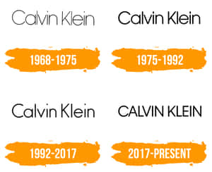 Calvin Klein標誌演變時間線，附橙色日期標籤。 — 卡文克萊 壁紙