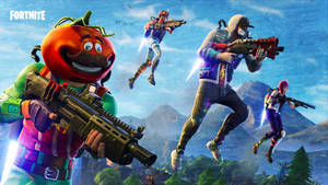 Fortnite角色在空中持槍越過山脈 — 要塞英雄 大逃殺 壁紙