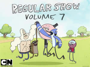 四個來自《Regular Show》的動畫角色站在草地上，背景有樹木。 — 天兵公園 壁紙